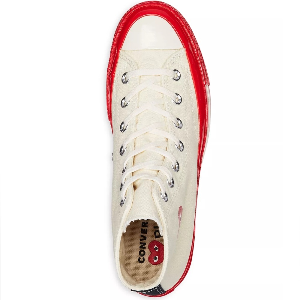 Comme Des Garcons PLAY x Converse Unisex Red Sole High Top Sneakers | Beige - Picture 2 of 5
